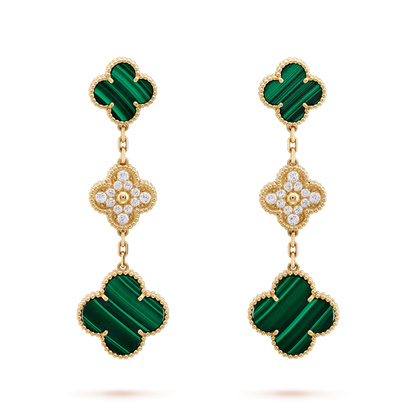 Mysitc CLOVER EARRINGS GOLD MALACHITE DIAMOND 3 MOTIF