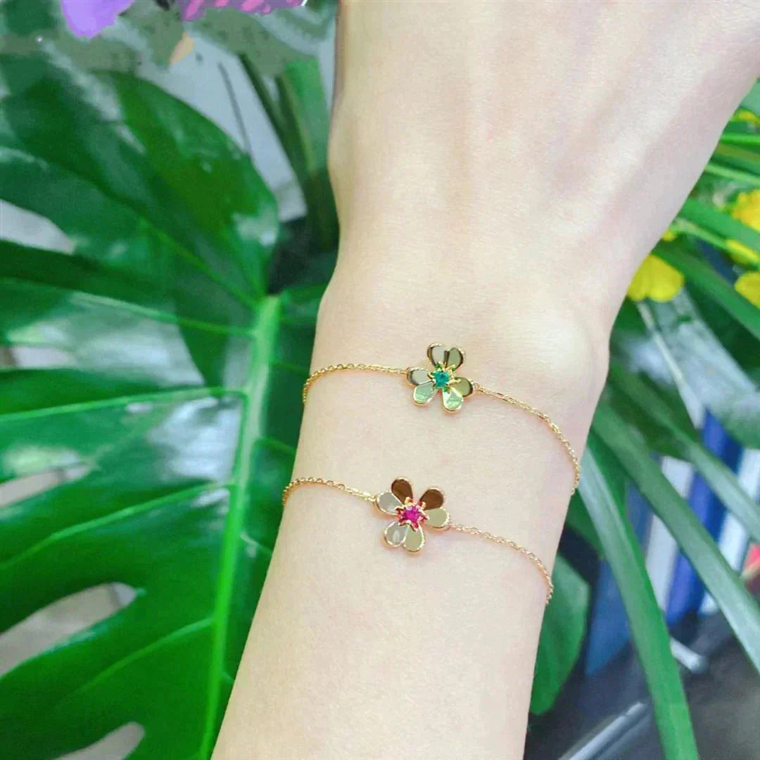 Mysitc FRIVOLE GOLD FLOWER PINK MALACHITE BRACELET