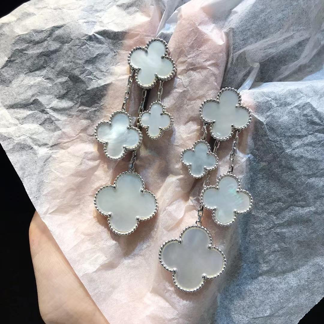 Mysitc CLOVER EARRINGS WHITE MOP 4 MOTIFS SILVER