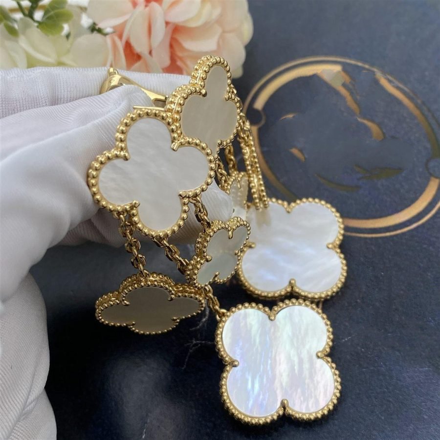 Mysitc CLOVER EARRINGS WHITE MOP 4 MOTIFS GOLD