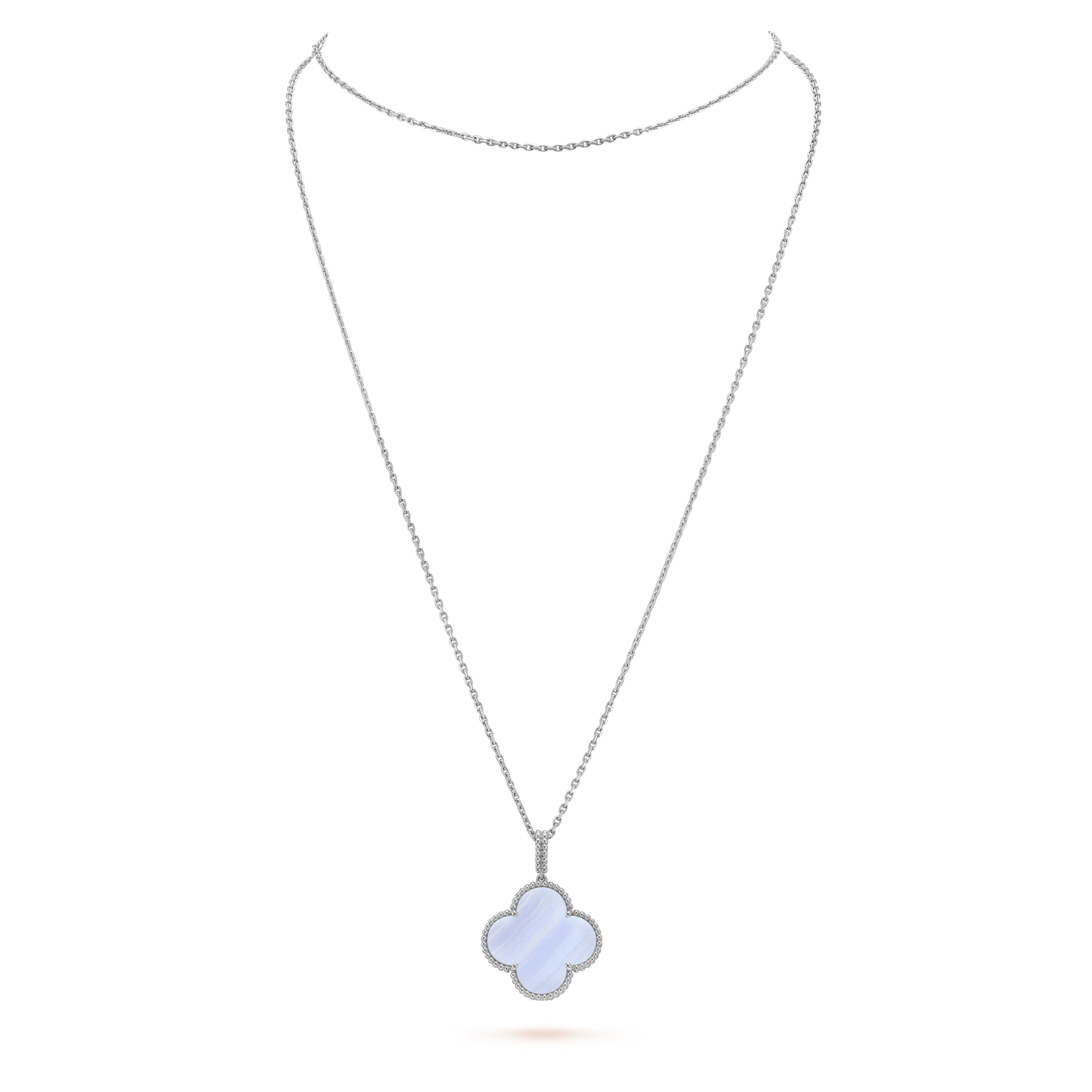 Mysitc CLOVER SILVER CHALCEDONY BIG CLOVER NECKLACE