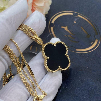 Mysitc CLOVER 25MM GOLD ONYX BIG CLOVER NECKLACE