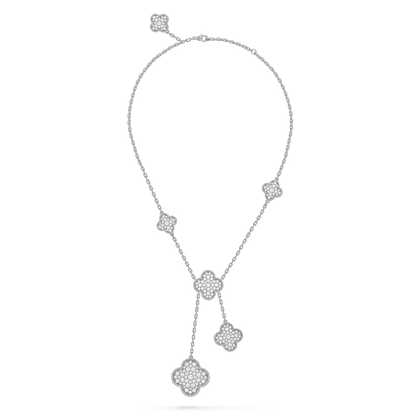 Mysitc CLOVER 5 MOTIFS SILVER DIAMONDS NECKLACE