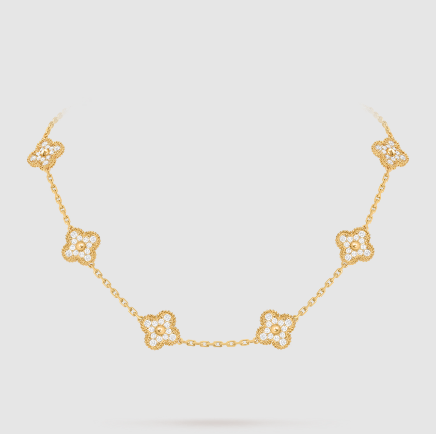 [Mysitc ]CLOVER 10 MOTIFS FULL DIAMOND NECKLACE