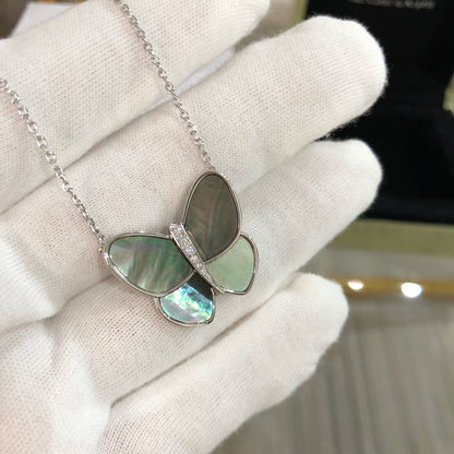 Mysitc LARGE BUTTERFLY SILVER PENDANT DIAMOND NECKLACE
