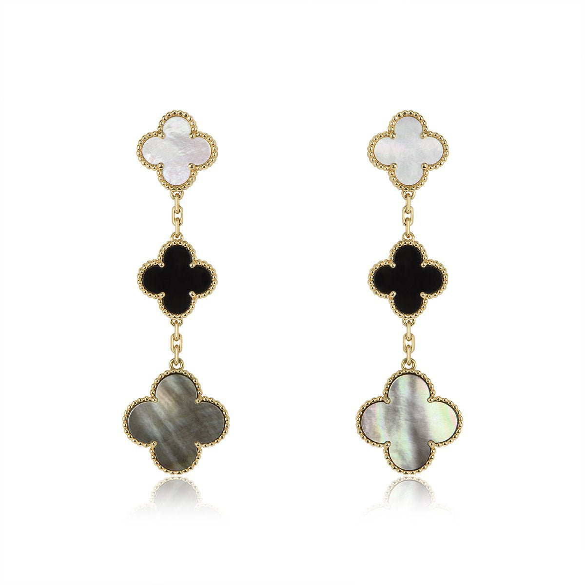 Mysitc CLOVER EARRINGS GOLD ONYX MOP 3 MOTIF